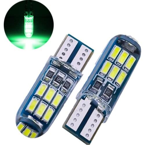 10Pcs Green Silicone T10 W5W 4014 15SMD LED Canbus Error Free Car Bulb 168 194 2825 Clearance Lamp License Plate Light Bulbs 12V