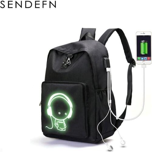 2018 USB Charging Laptop Luminous Backpack Shoulder travel School Bag for teenagers Casual Bags Earphone Charging schoolbag