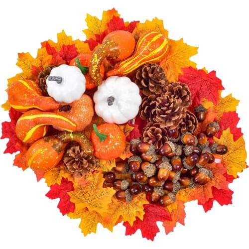 218pcs/Set Halloween Mini Artificial Pumpkins, Acorn, Pine Cone and Maple Leaves Fall Home Decor DIY Supplies