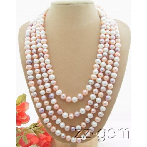 95" Natural 8-9mm Pink And Purple Pearl Necklace