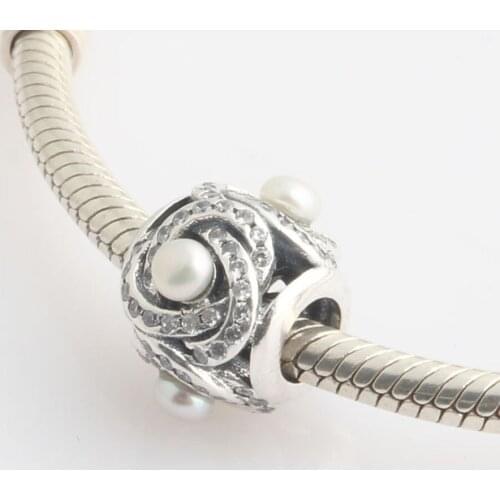 Authentic S925 Silver Bead Charm Luminous Love Knot With Pearl And Crystal Bead fit Lady Bracelet Bangle DIY Jewelry
