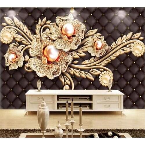 Beibehang Custom high-end wallpaper photo fashion black simple jewelry diamond pearl flower European pattern background wall