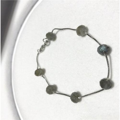 Natural Tiny Shining Labradorites stone 4 x6mm bracelet 7"