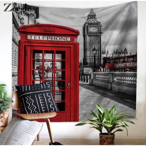 Zeegle British Telephone Booth Bus Construction Tapestry For Living Room Decor Sofa Chair Cover Fashion Beach Towel Wall Carpet