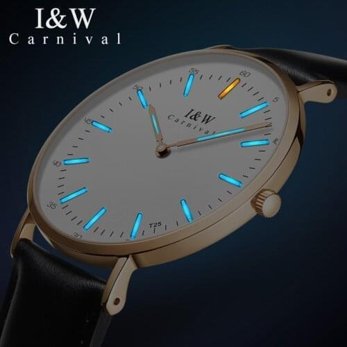 CARNIVAL Watches Men Women Couple Lovers Fashion Tritium Self Luminous Ultra Thin Quartz Wrist Watch Clock Reloj Hombre Mujer