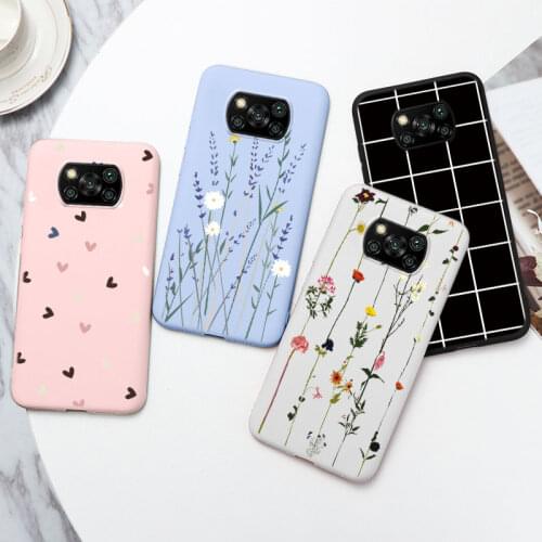 For Xiaomi Poco X3 NFC Case Fashion Dragon Silicone Coque For Poco X3 POCOX3 Back Cover Poco X 3 6.67'' Flower Heart Phone Shell