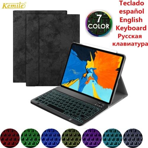 For iPad Pro 11 Case W Wireless Bluetooth Keyboard Leather Protective smart Cover For iPad Pro 11 2018 Keypad Russian Keyboard