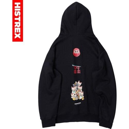 Men Hip Hop Hoodie Men Fortune Cat Japanese Streetwear Harajuku Hoodies Pullover Cotton Winter Warm Fleece Sweatshirt Hooded Man