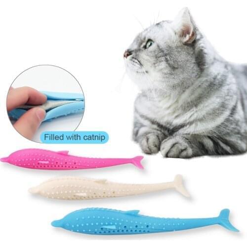 Cat Toy Fish Catnip Cat Toys Interactive Pet Dental Grooming Washing Toothbrush Food Grade Soft Silicone Molar Stick Cat Toy