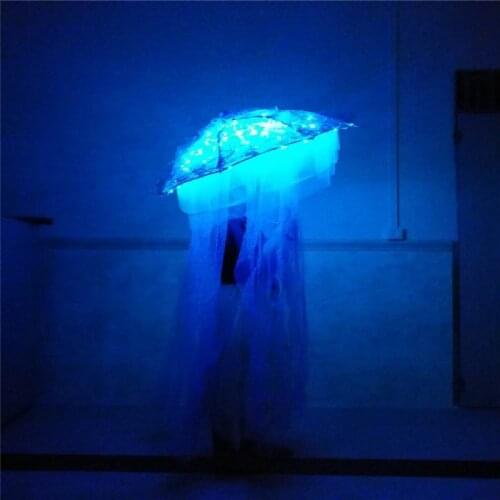 K93 Ballroom dance led costumes stage performance model wears luminous umbrella blue light Jellyfish party ocean club dresses dj