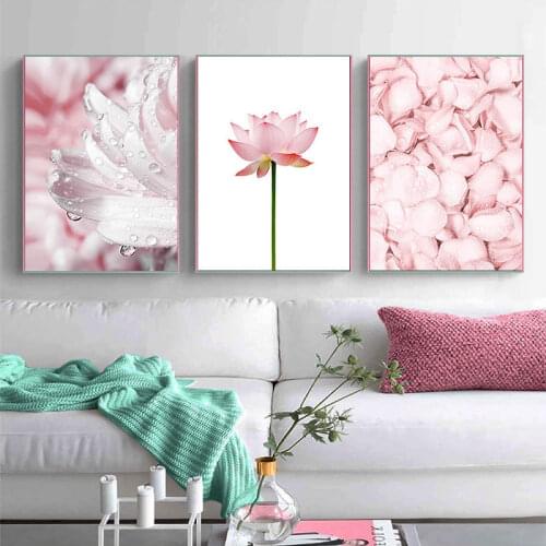 Pink Pineapple Rose Lotus Flower Wall Nordic Botanical Floral Print Scandinavian Canvas Painting Contemporary Art Picture