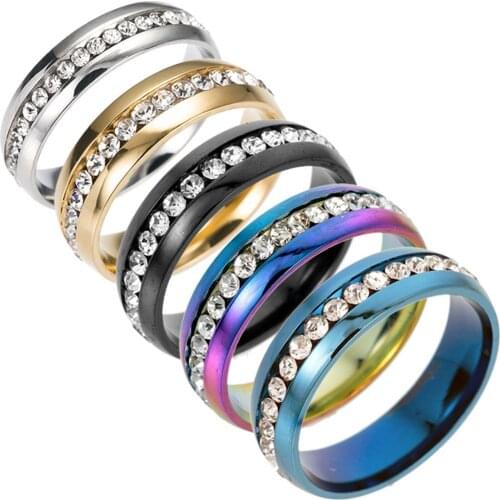 Unisex Ring Non-Fading Single Row With Diamond Stainless Steel Crystal Men And Women Fashion Couple Ring bts kpop accessories 04