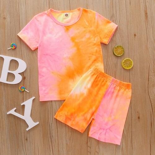 Girl’s Casual T-shirt and Shorts Set 2021 New Fashion Tie-dye Short Sleeve Tops And Short Pants