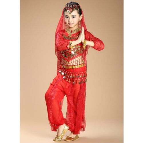 New Children Belly Dance Costumes kids belly dance 4pcs(top+pants+waist chain+veil) indian \girls belly dance costume