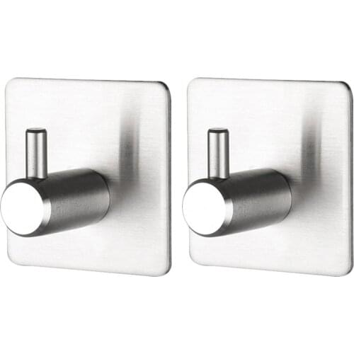 2pcs Coat Hooks Stainless Steel Glue Hooks Single Hanger Free Punch Hooks for Bedroom Bathroom