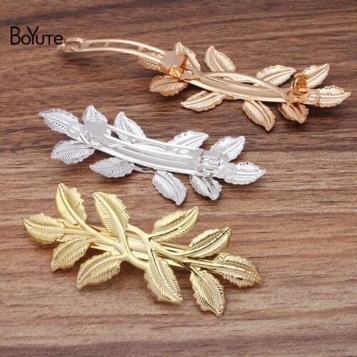 BoYuTe (10 Pieces/Lot) 80*31MM Iron Metal Leaf Hair Clip Factory Direct Diy Jewelry Accessories Wholesale
