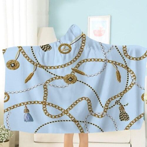 Fashion Gold Chain with Hooded Blanket 3D-printed Pattern Woolen Blanket for Children and Adults Wearable Blanket Sofa Blanket