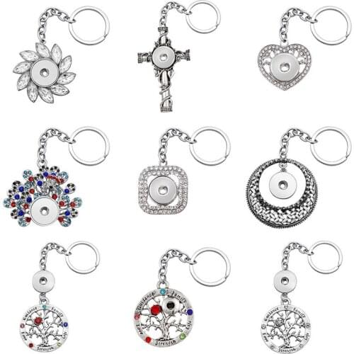 Fashion Beauty Cross Life tree hearts peacock rhinestone snap key chains fit 18mm snap buttons DIY snap jewelry XL0124 Gift