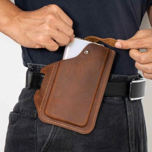 Mens EDC Genuine Leather Waist Bag holds 6.5 Inch Phone Holder Tool Waist Belt Bag Coin Purse Card Holder Business Check Gift