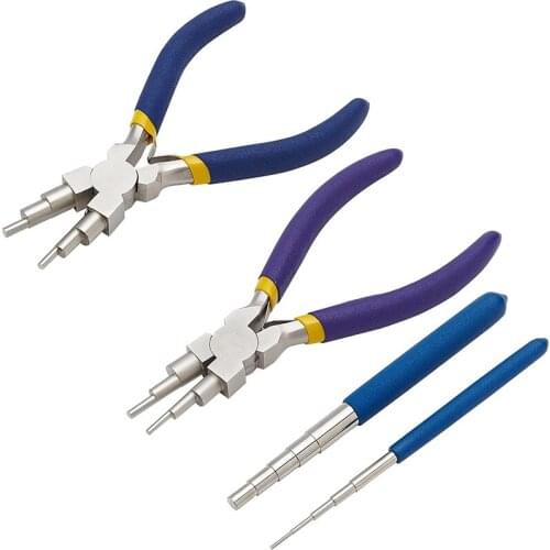 Winding Tool Set with 2Pcs Winding Mandrels and 2Pcs 6 in 1 Pliers for Wrapping Jewelry Wires and Forming Jump Loops