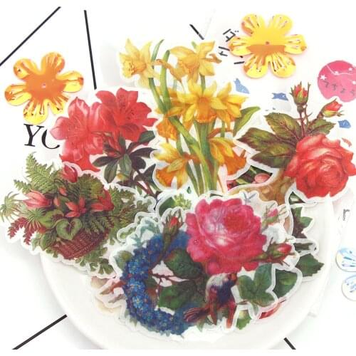 16Pcs Vintage Flower Decorative Stickers Rose Plant Washi Paper Sticker Gift Label DIY Notebook Computer Phone Stationery