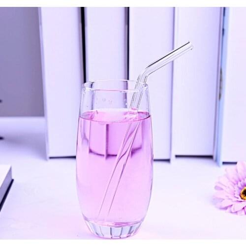 High Quality Glass Staws Set Straight Bent Reusable Durable Drinking Glass Straws Easy for Taking with Cleaning Brushs