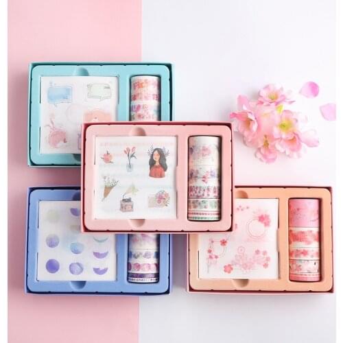 1 set Sakura Planet Girl And Flowers Text DIY Scrapbooking Sticker Tape Suit