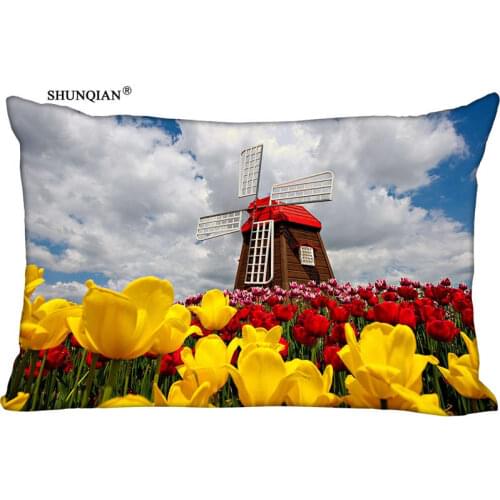 New Tulips Windmill Pillow Case Custom Wedding Pillowcase Cover Cases Gift Zippered Rectangle Pillow Case