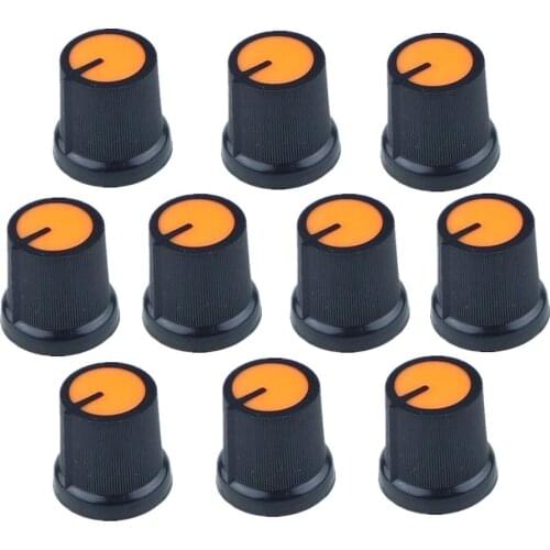 Newest !! 10 Pcs 6mm Shaft Hole Dia Plastic Threaded Knurled Potentiometer Orange Knobs Caps