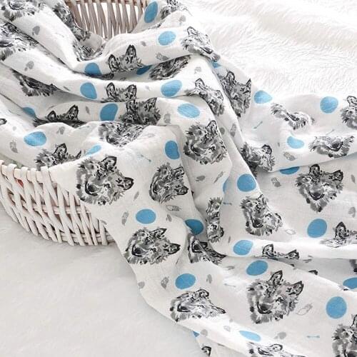 120*120cm Orginal Miracle Baby Eco-friendly Cotton Muslin Blankets Cute Cartoon Newborn Swaddle Infant Wrap Sleepsack Wolf Print