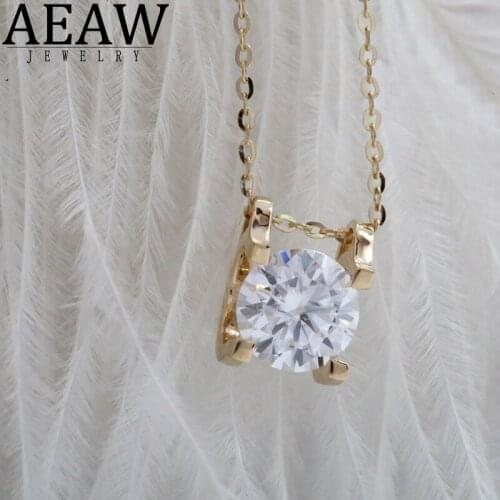 1.0ct 6.5mm VVS1 DEF Round Cut 18K White Yellow Gold Moissanite Pendant With 18K Gold Chain Necklace For Women in Fine Jewelry