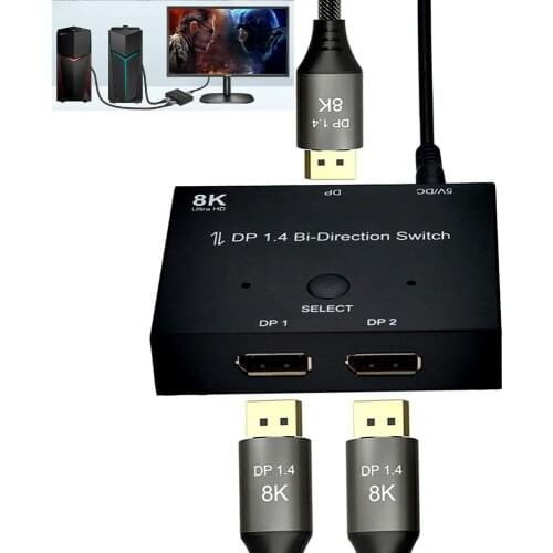 Displayport 8K DP 1.4 Splitter Switch 2 Ports Bi-Directional Switch Ultra HD 3D for Xbox for PS4 for PS3 For DVD HDTV
