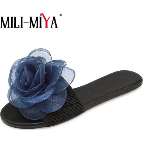 MILY-MIYA Casual Women Sandals All Match Pu Leather Slip on New Style Flower Outside Low Heel Flats Women Sandals Size 34-43