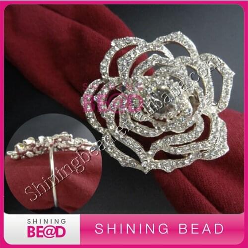 Sliver clear rose rhinestone wedding napkin ring,free shipping,50pieces/lot