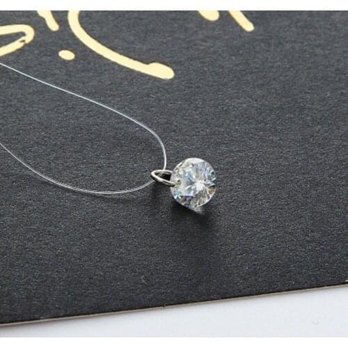 Silver Plated Shine Zircon Necklace Invisible Transparent Fishing Line Short Chain Pendant Neckalce for Women Jewelry Gift