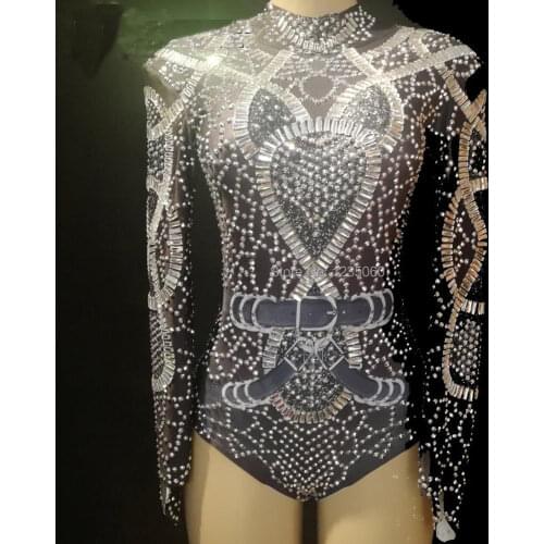 Sexy Rhinestone Burning Man Bodysuit Drag Queen Costomes Party Jumpsuit Celebrity Singer Stage Show Dancer Wear Performance