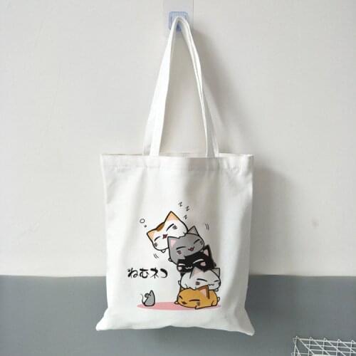 Cute Cats Pattern Printed Women Canvas Bag Foldable Shopping Tote Students' Simple Eco Environmental Shopper Bags Handbags