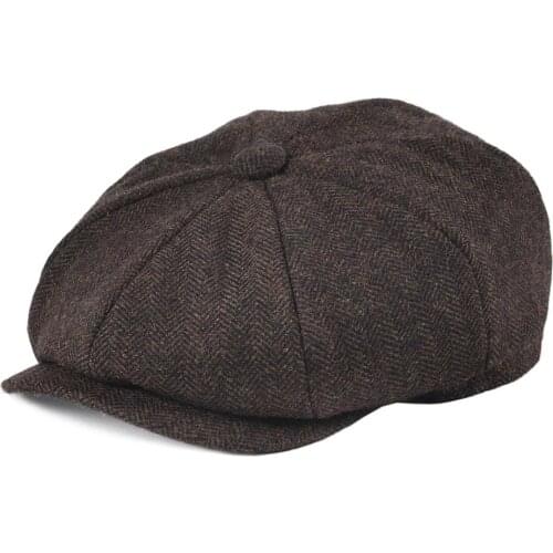 BOTVELA 50% Wool Tweed Newsboy Cap for Men Women Herringbone 8 Panel Apple Caps Cabbies Hat Woolen Headpiece Beret Hats 005