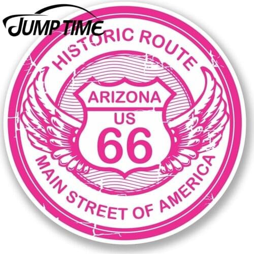Jump Time for Arizona Route 66 Vinyl Sticker Travel Luggage Tag America Pink Decal Rear Windshield Waterproof Car Accessories