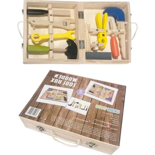 High Quality Solid Wood Tool Box With Colorful Simulation Wooden Tools Construction Toy Role-play Pretend Sets Montessori Toys