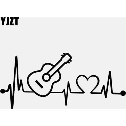YJZT 14.9CM*6.7CM Fun Acoustic Guitar Heartbeat Vinyl Motorcycle Car Sticker Decal C22-1041