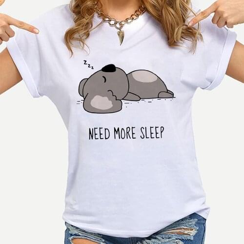 Koala Need More Sleep Womens T-shirts Kawaii Fashion Style Oversized S-2XL Basic Top Short Sleeve Crewneck White Family Look