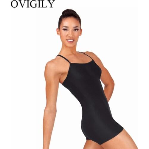 OVIGILY Womens Y-Back Camisole Biketard For Gymnastics Girls Lycra Black Leotards Exercise Unitards Spandex Dancewear Costumes