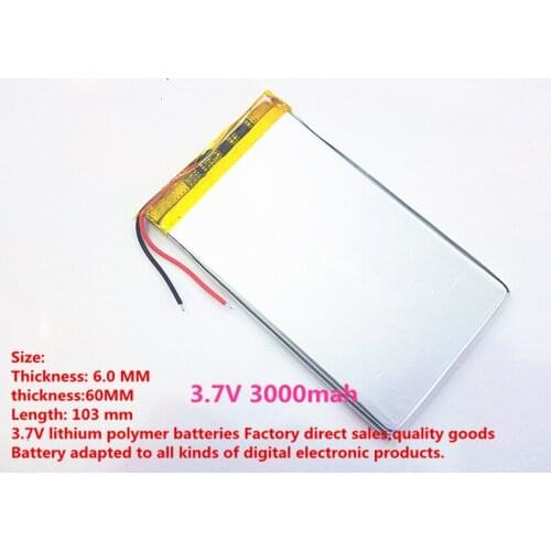 Best battery brand 1PCS free shipping Size 6060103 3.7V 3000mah Lithium polymer Battery with Protection Board For Tablet PCs PDA