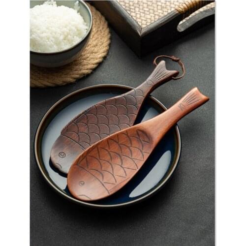 1pc Natural Wooden Spoon Creative Wooden Carved Fish Shape Rice Spoon Paddle Spoon Soup Spoons Tableware Kitchen Tools Supplies