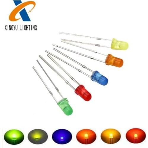 100pcs F3 3mm LED Lamp beads Diode Red Green Yellow Orange White Blue Fog DIY Light Emitting Diode Round Head Foot Len 17MM