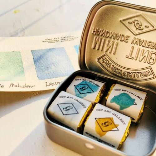 Handmade Watercolor Half Pans Sparkling Mineral Lazurite acuarela for Painting, Calligraphy, and Lettering