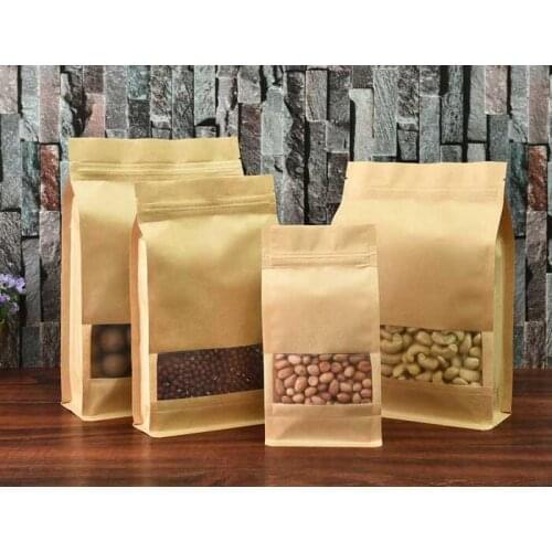 Free Shipping 50pcs/lot 8-side Kraft Paper Ziplock Bag Large Capacity Stand Up Bag Frosted Window Bag