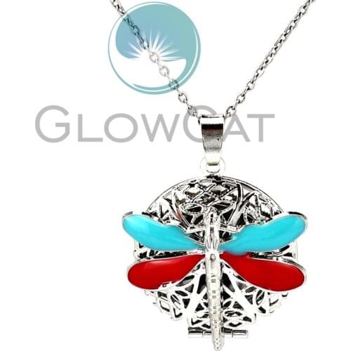 Colors Enamel Dragonfly Aroma Locket Pendant Perfume Essential Oil Diffuser Cage Necklace KK1082
