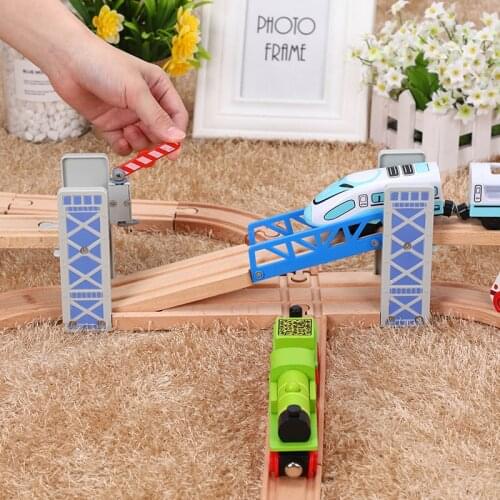 Wooden Railway Track Double-layer Lift Bridge Fence Bridge Wooden Train Track Wooden Accessories Educational Toys for Kids Gift